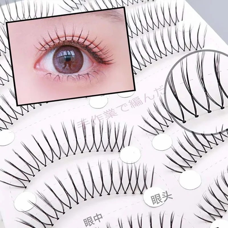 Clear Band 3D Manga Eyelashes Korean Natural Full Strip Fake Eyelashes Handmade Soft V Shaped Lashes Beginner Makeup Tools