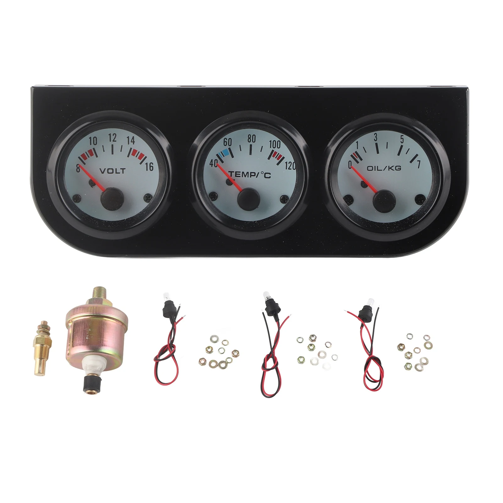 

Car Voltmeter Gauge Triple Gauge Cluster Car Triple Gauge Kit Water Temp+Volts+Oil Pressure Meter 52mm Instrument