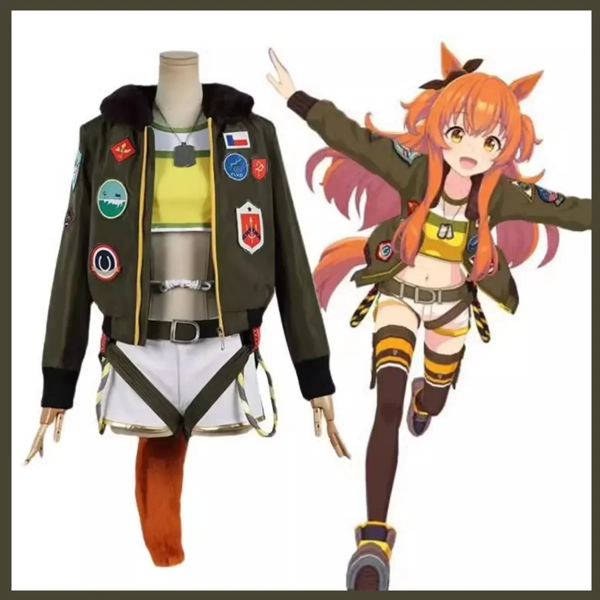 Anime Game Umamusume: Pretty Derby Mayano Top Gun Cosplay Costume Military Green Coat Uniform Woman Sexy Carnival Halloween Suit