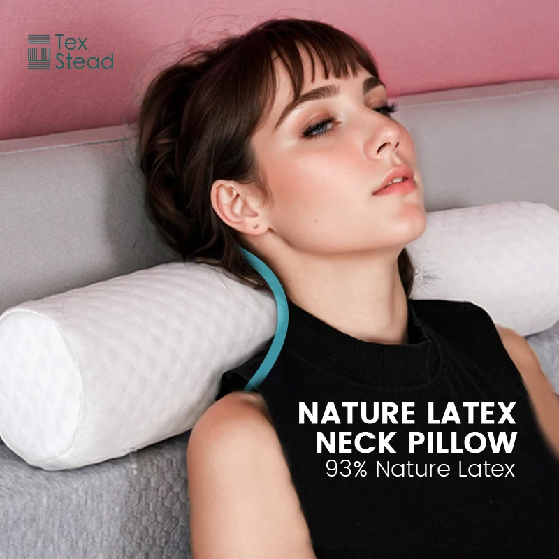 Neck Roll Pillow Extra Dense Memory Foam Latex Round Cylinder Bolster for Cervical Support, Neck Pain Relief, Washable Cover