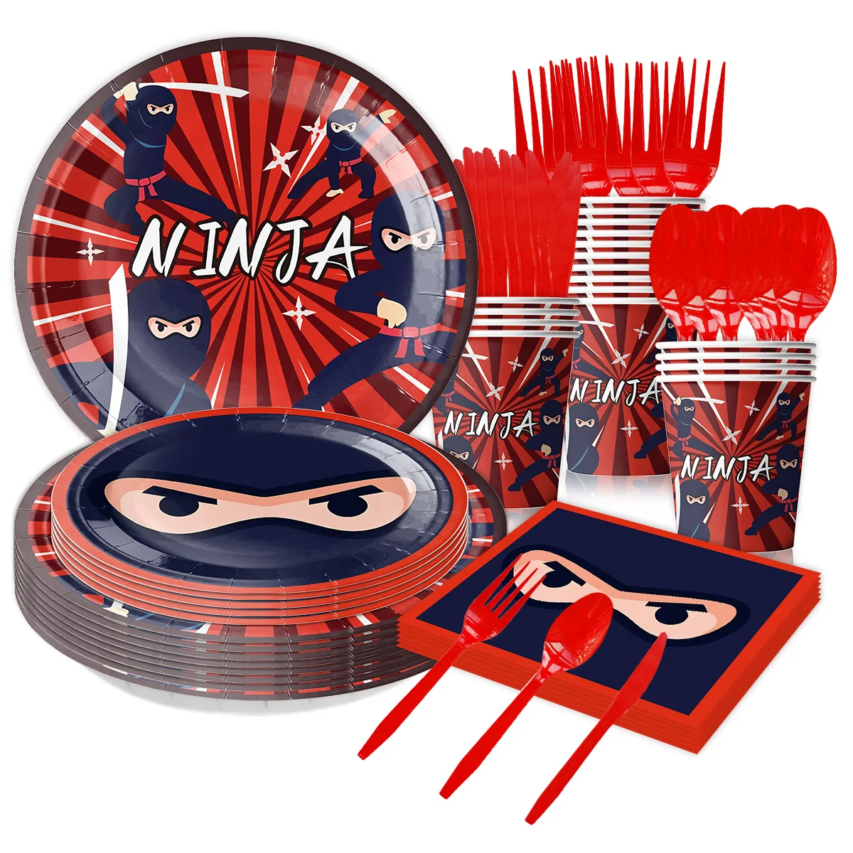 Cartoon Ninja Party Birthday Decorations Paper Tableware Plate Cup Tablecloth Ballons Kids Banner Cake Toppers Party Supplies