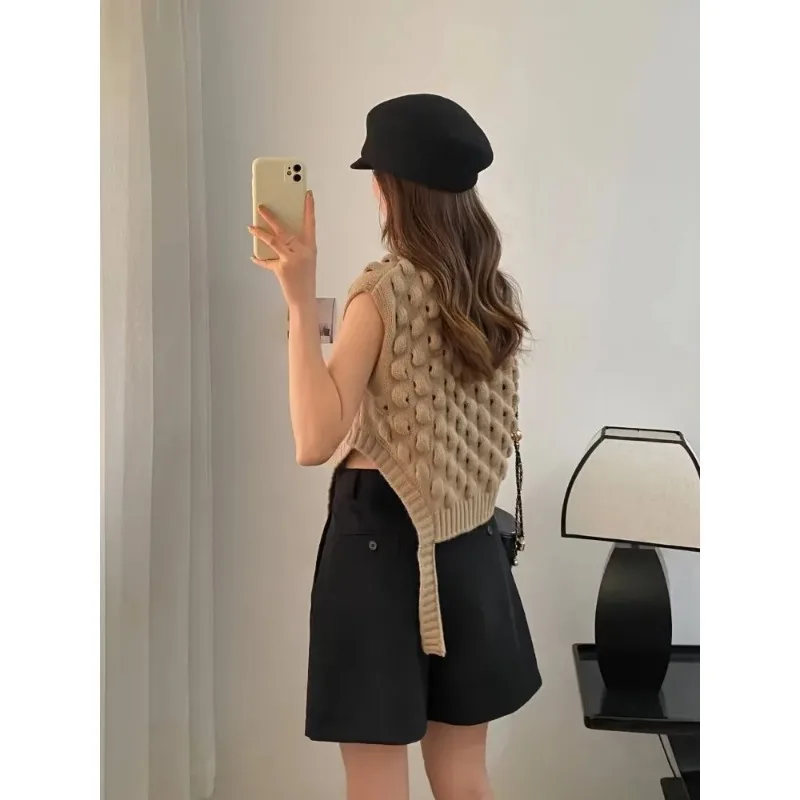 TRAF ZR Knit Vests for Women Knitwears Fashion Women Sweaters 2023 Vintage Turtleneck New Pullover Waistcoat Sleeveless Vest