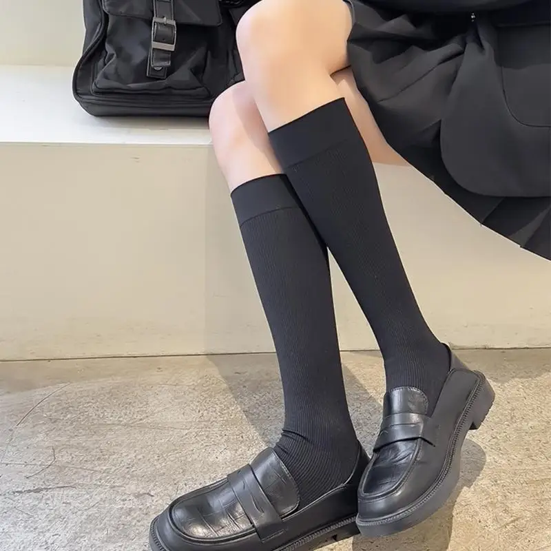 

195E Women's Compression Knee High Socks Cotton Calf Socks Solid Color Support Stockings Lolitas JK Long Tube Socks Gifts