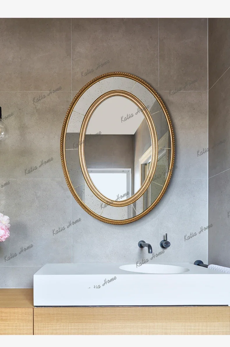 FG European Style Bathroom Mirror Vintage Vanity Mirror Decorative Mirror Living Room Bedroom Entrance Background Wall