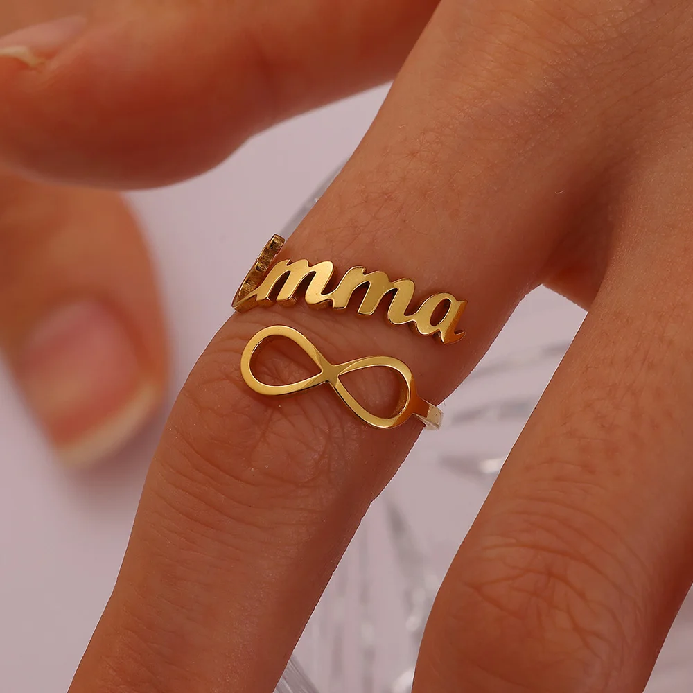 แหวนปรับขนาดได้ สแตนเลส สลักชื่อส่วนตัว แหวนอินฟินิตี้ สำหรับผู้หญิง ผู้ชาย งานแต่งงาน งานปาร์ตี้