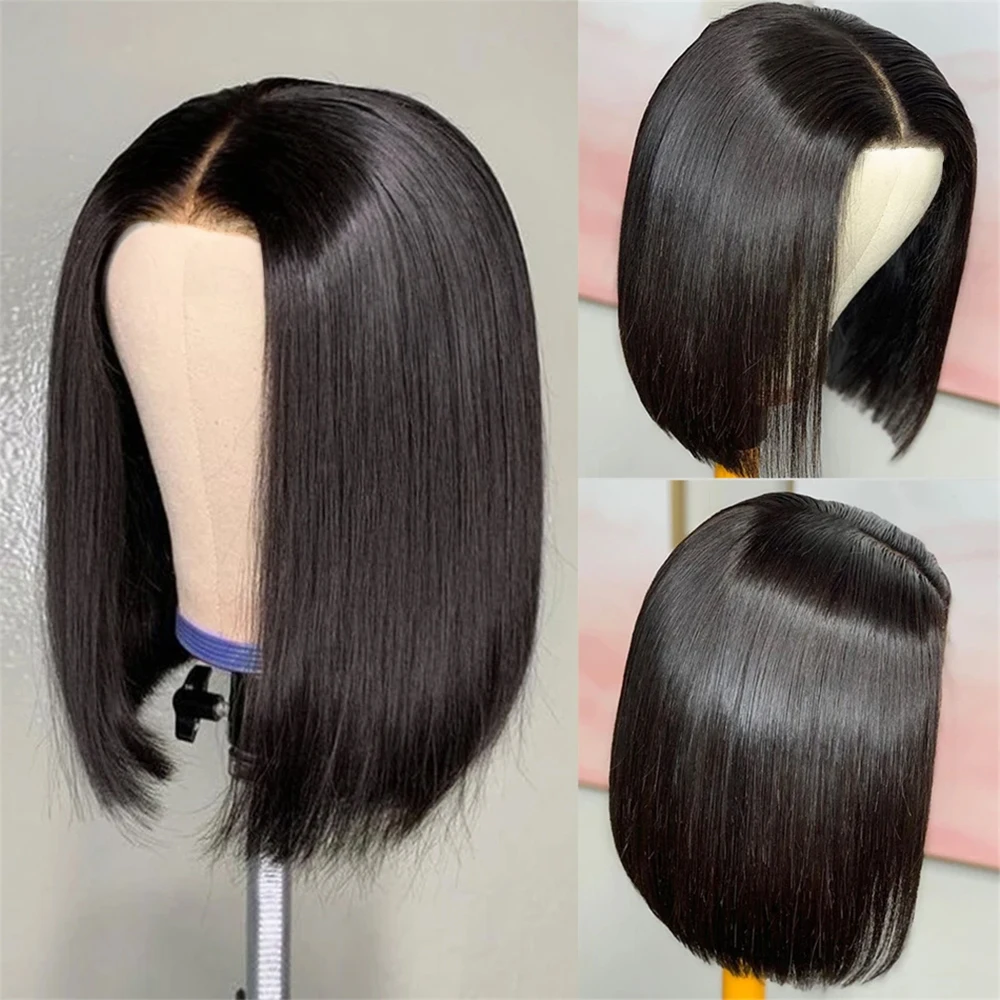 

Lace Front Short Bob Wig Straight Natural Black Human Hair 250% Wigs for Black Women Pre Plucked Closure Wig Brazilian Hair 13x4