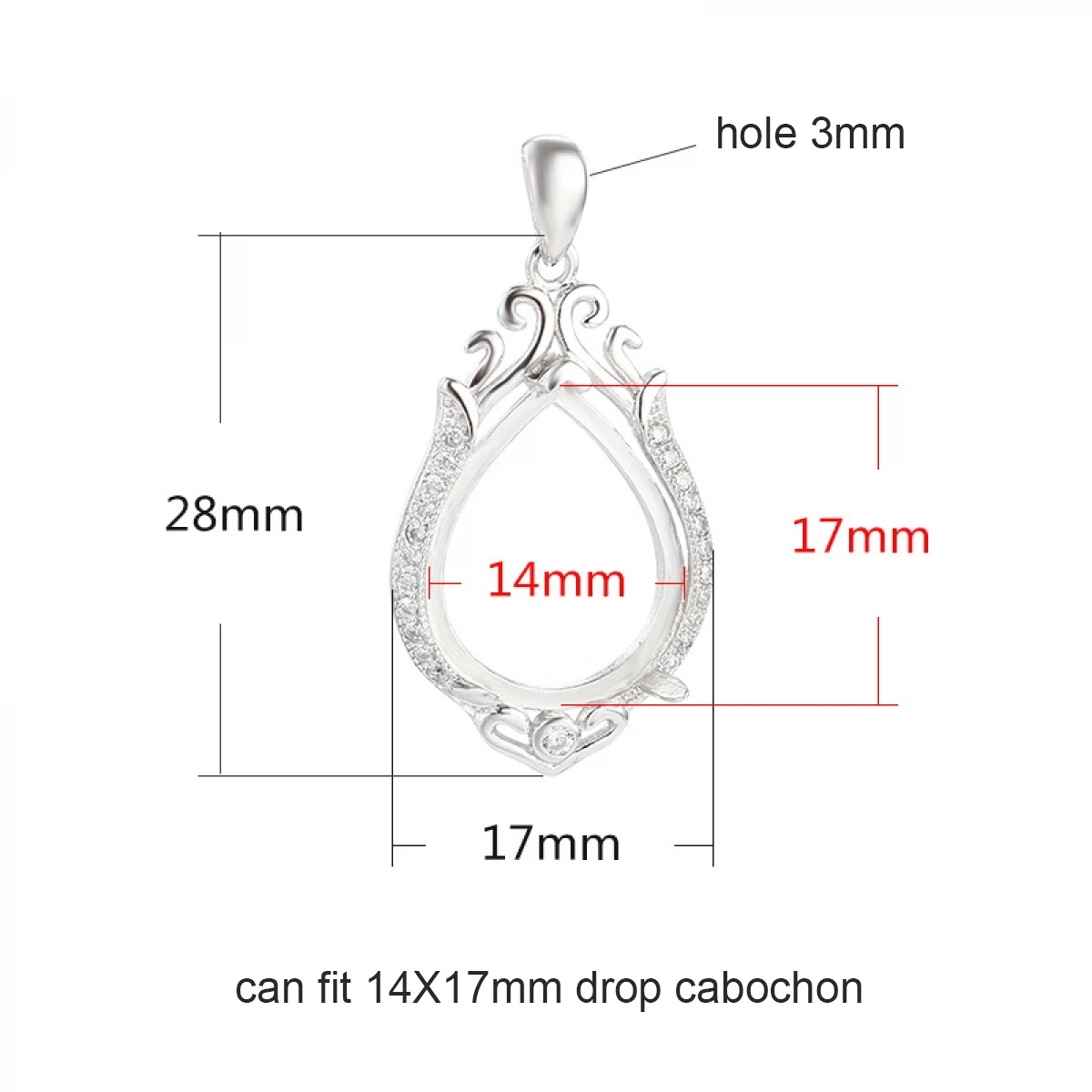 Solid 925 Silver Findings CZ Pendant Setting Teardrop Charm Tray Cabochon Blank Empty Pendant DIY Handmade Jewelry Making