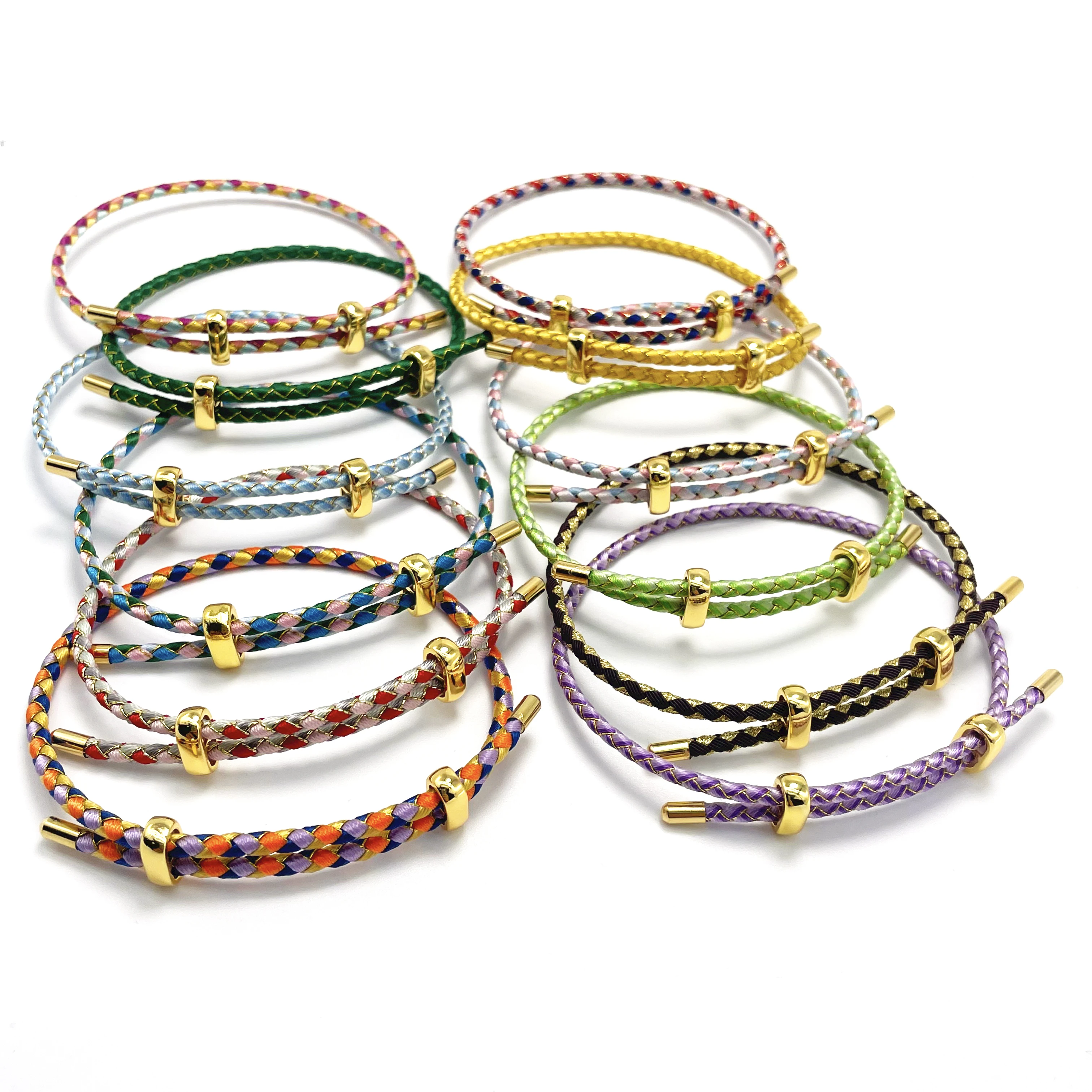 10Pcs Adjustable Bangles Stainless Steel Braided Colorful Party Bracelets Rope Couple For Jewelry  DIY Making Accessories