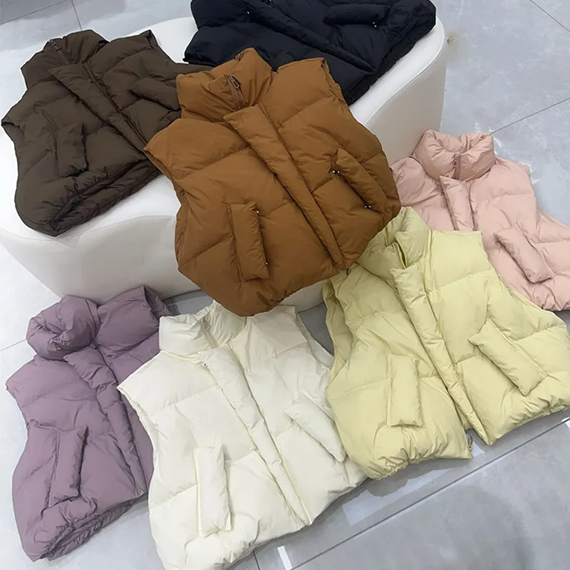 بلا أكمام المرأة أسفل سترة دافئة رشاقته خفيفة الوزن مبطن الستر موضة جديدة سستة الوقوف طوق الصلبة أكمام معاطف #1