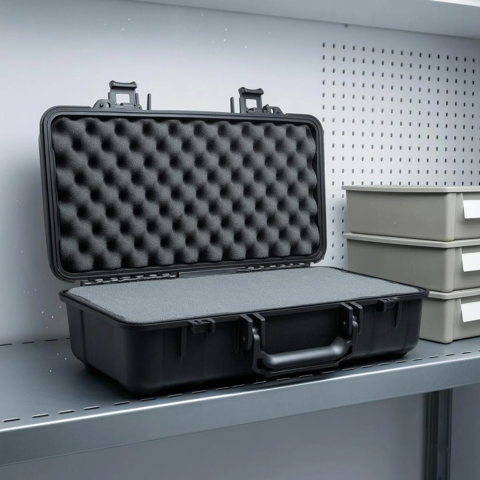 Protective Storage Case Hinged Lid Foam Lined Case Portable Equipment Box Black Heavy Duty