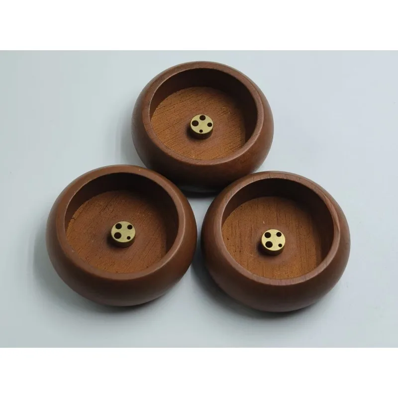 Solid Wood Incense Holder, Mini Round Wooden Incense Burner with Brass Multi-hole Incense Stand, Desktop Stick Incense Holder