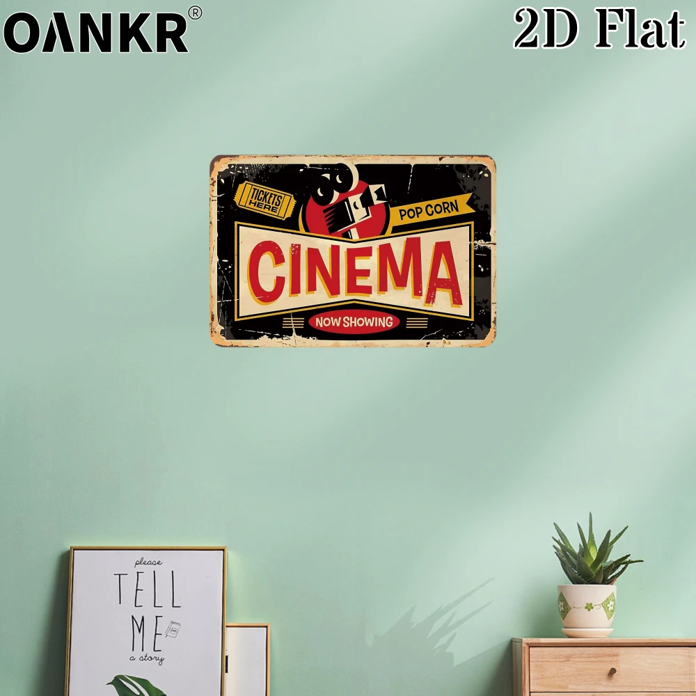 Vintage Metal Tin Sign, Ideal Gift 12x8 Inch, Cinema Popcorn Now Showing Poster Metal Signs for Home Wall Art Decor Accessories