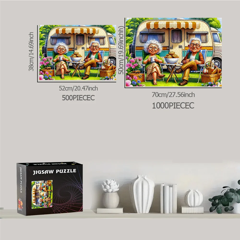 500/1000 قطعة من فان التخييم العتيق وألغاز RV مع زوجين - لعبة الصور المقطوعة لكبار السن، نشاط الترابط العائلي، حمالة الصدر التحدي #4