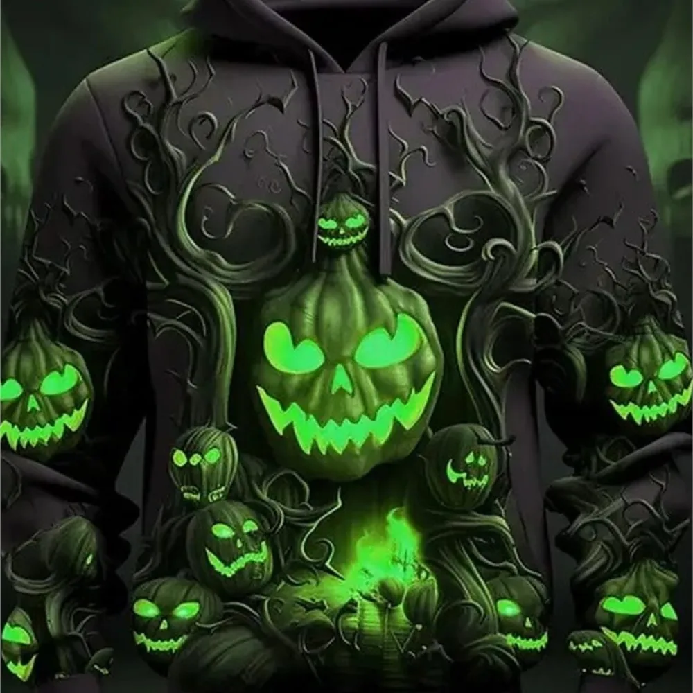 هوديي نمط Harajuku ثلاثية الأبعاد مطبوعة هالوين اليقطين طباعة مقنعين البلوز الرجال والنساء موضة قميص غير رسمي مقنعين البلوز