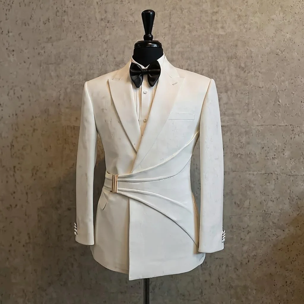 Slim Fit Formal Wedding Tuxedos with Buckle Design Men Suits Male Fashion Lapel 2 Pieces Set Jacket Pants Groom Business Suit