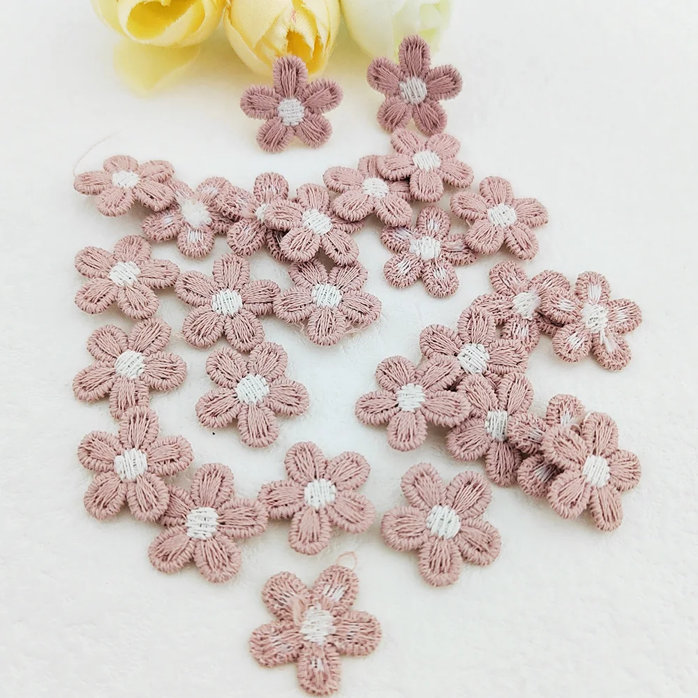 Mini-Häkelapplikationen in Form von fünfblättrigen Blumen, zum Selbermachen von Hüten und Kleidungsstücken, Nähzubehör, zur Dekoration von Kopfbedeckungen, zum Aufkleben, 15 mm, 80 Stück pro Packung. – Detail 2