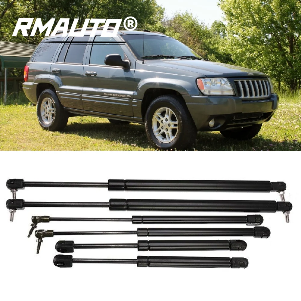 

6Pcs Car Bonnet+Tailgate+Rear Window Lift Supports Rod Strut Kit For Jeep Grand Cherokee WJ/WG 1999-2004 55136764AA SG404018