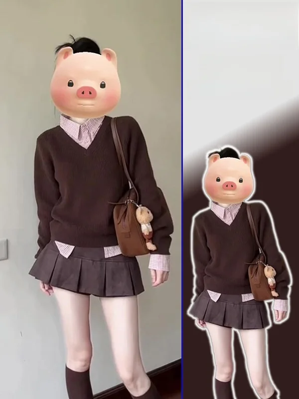 

Комплект из двух предметов: вязаный джемпер с V-образным вырезом в винтажном стиле и полосатая юбка с высокой талией для женщин, модный повседневный наряд для осени и весны.