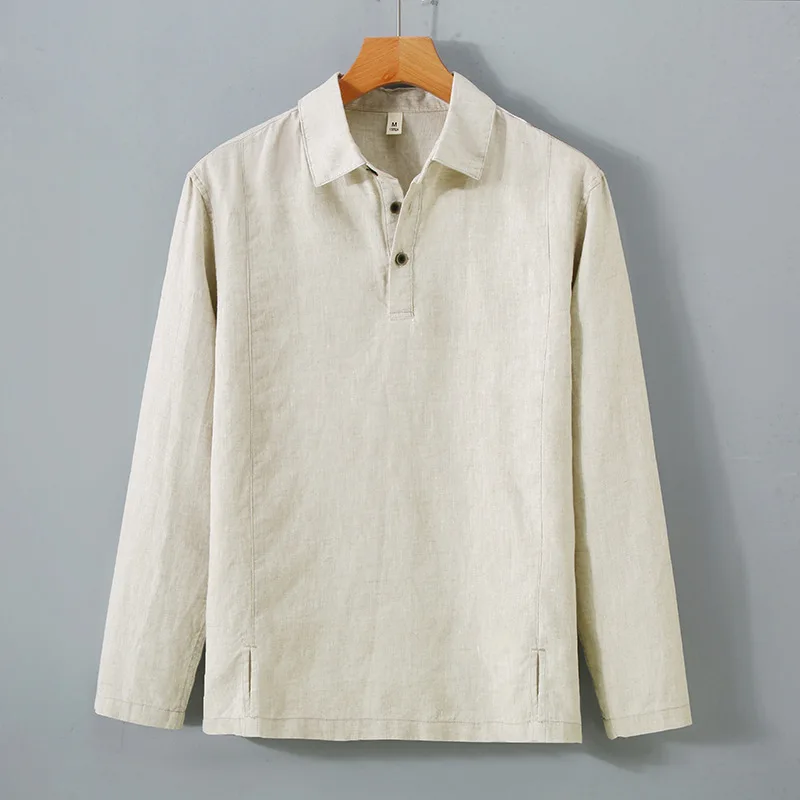 

Loose Fit Long Sve Linen irt Casual Pure Color Button up Men's Faion Autumn Collection Thin Sle Long Pants Set