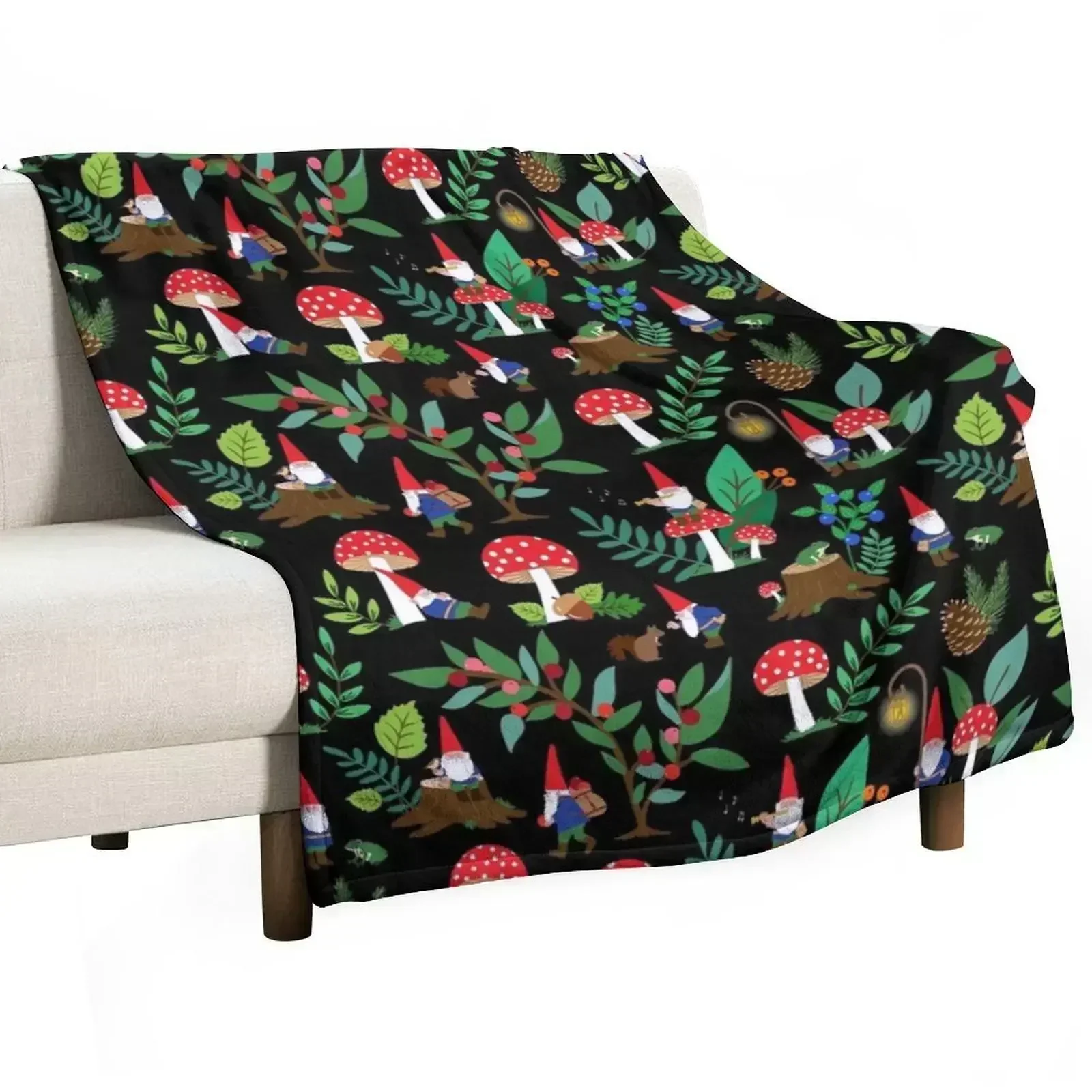 

Whimsical gnomes in nature Throw Blanket Travel Size Cozy Blanket for Plane Train