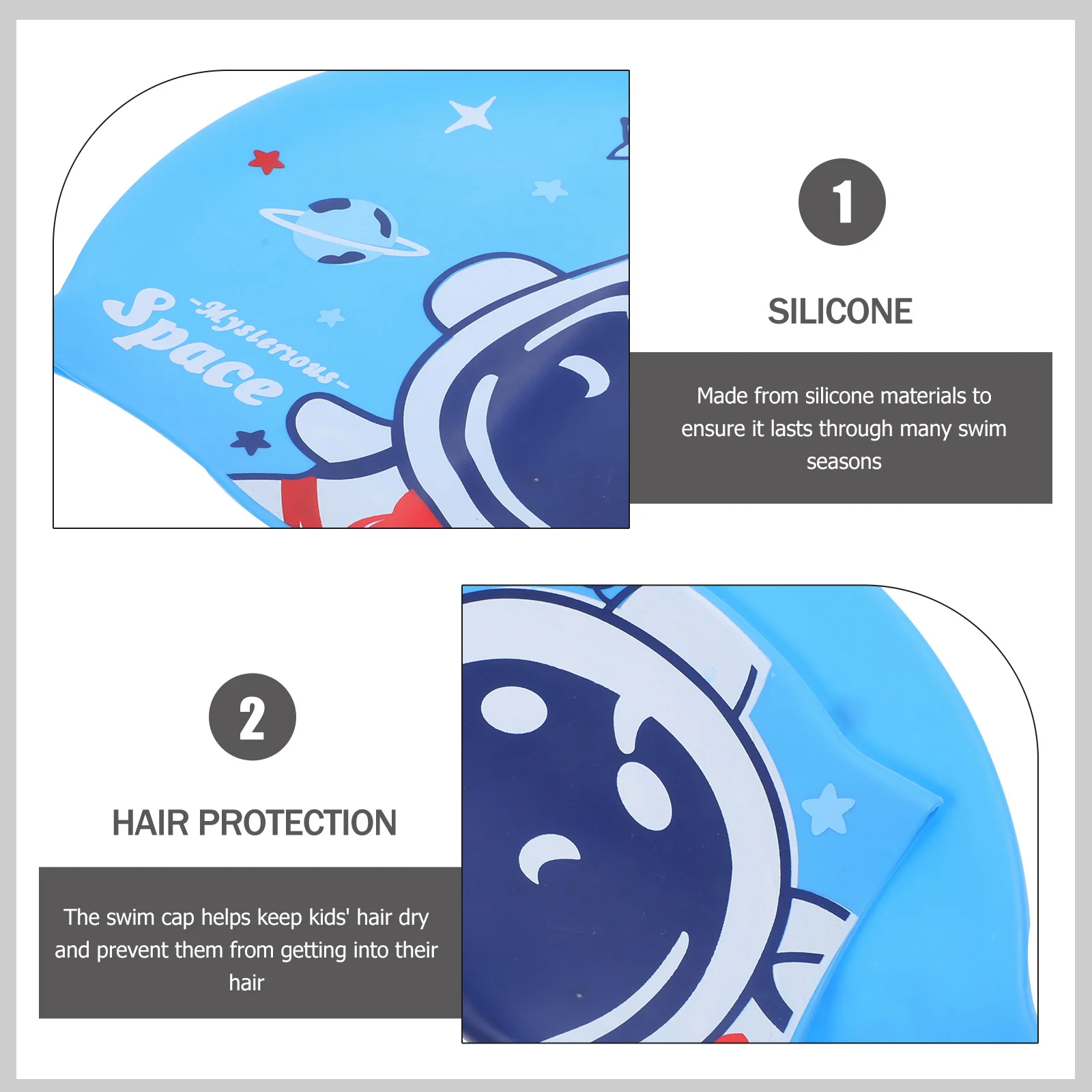 

Bright Vibrant Kids Swimming Cap with Fun Cartoon Print Soft Silicone Material Keeps Hair Swim Cap for Girls Boys Ages