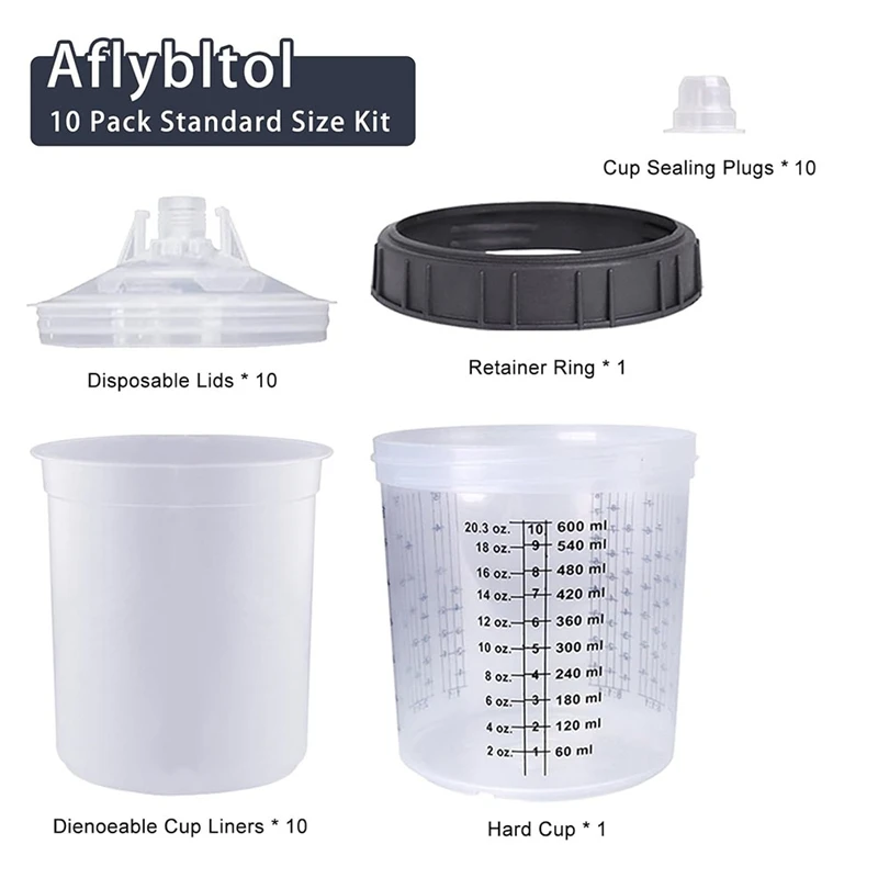 1Set Sprayer Paint Tank Spraying Mixing Cup 600Ml Disposable Measuring Cup Type H/O Quick Cup