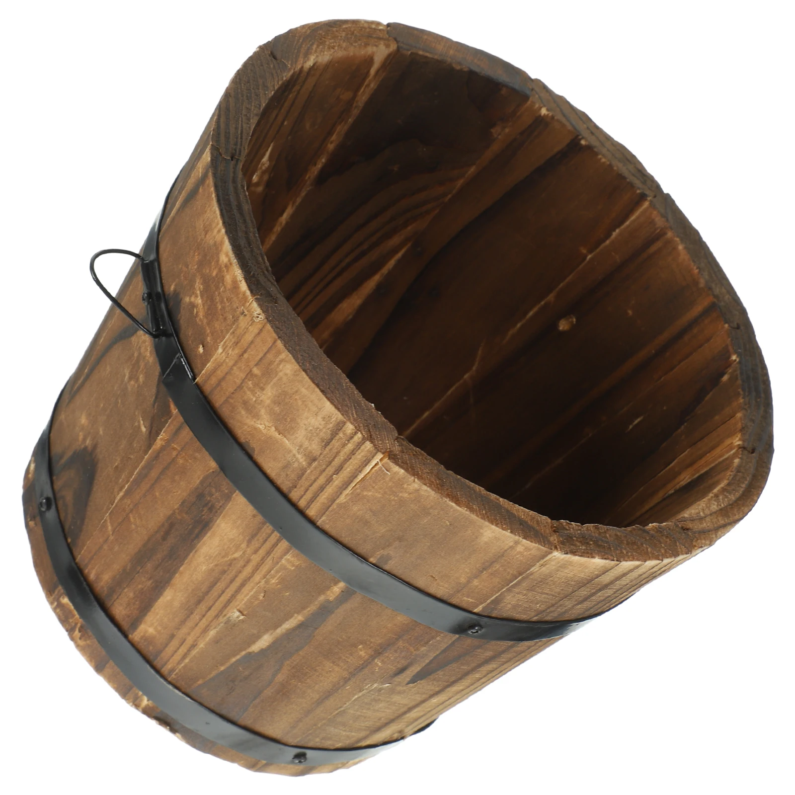 

Wooden Flower Rustic Wood Barrel Planter with Handles for Wooden Planter Balcony Garden Plant Container