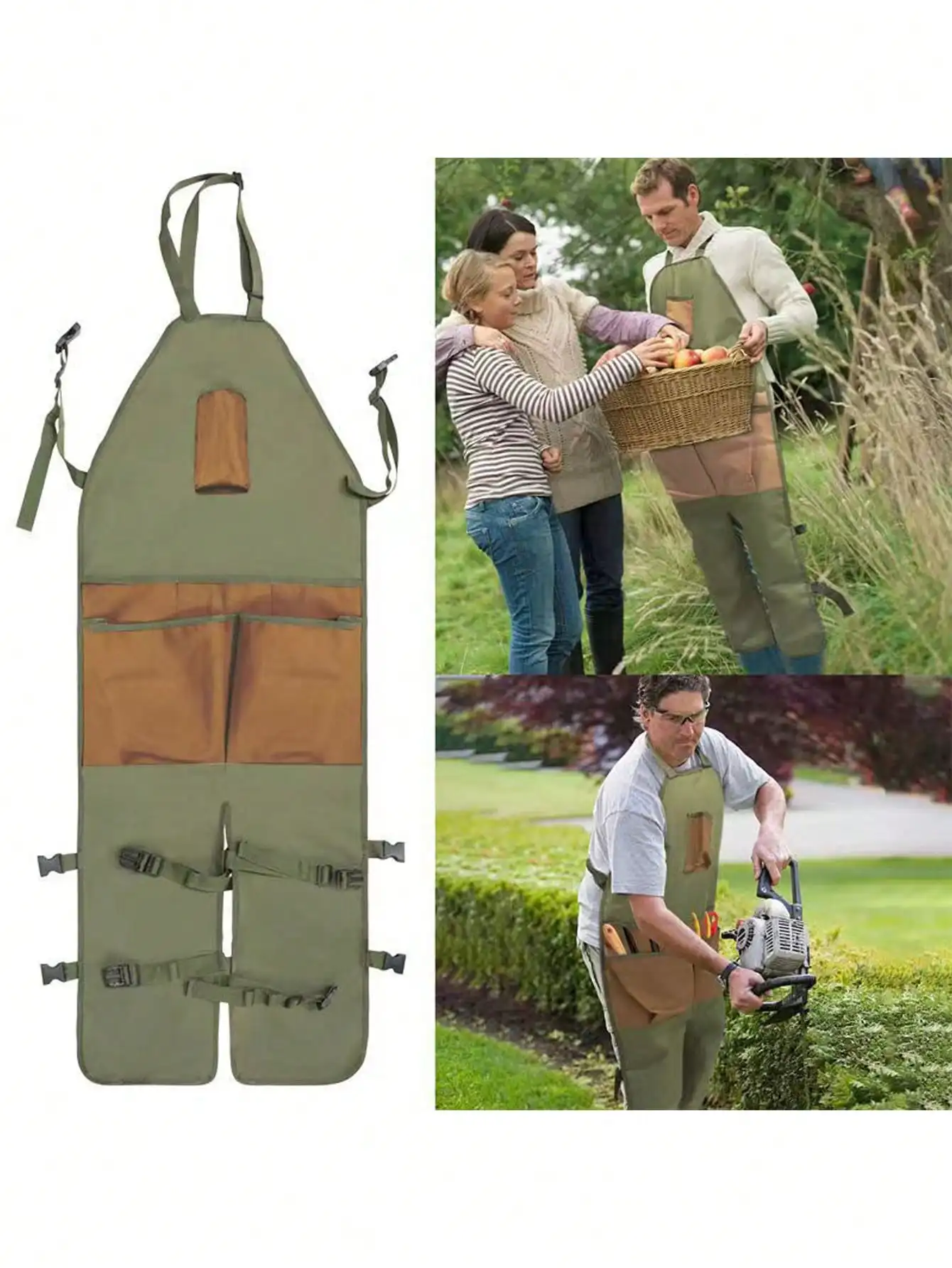 1PC Waterproof Gardening Apron - Multi-Pocket Durable Workwear with Leg Cover, Color-Block Design for Outdoor, BBQ, DIY
