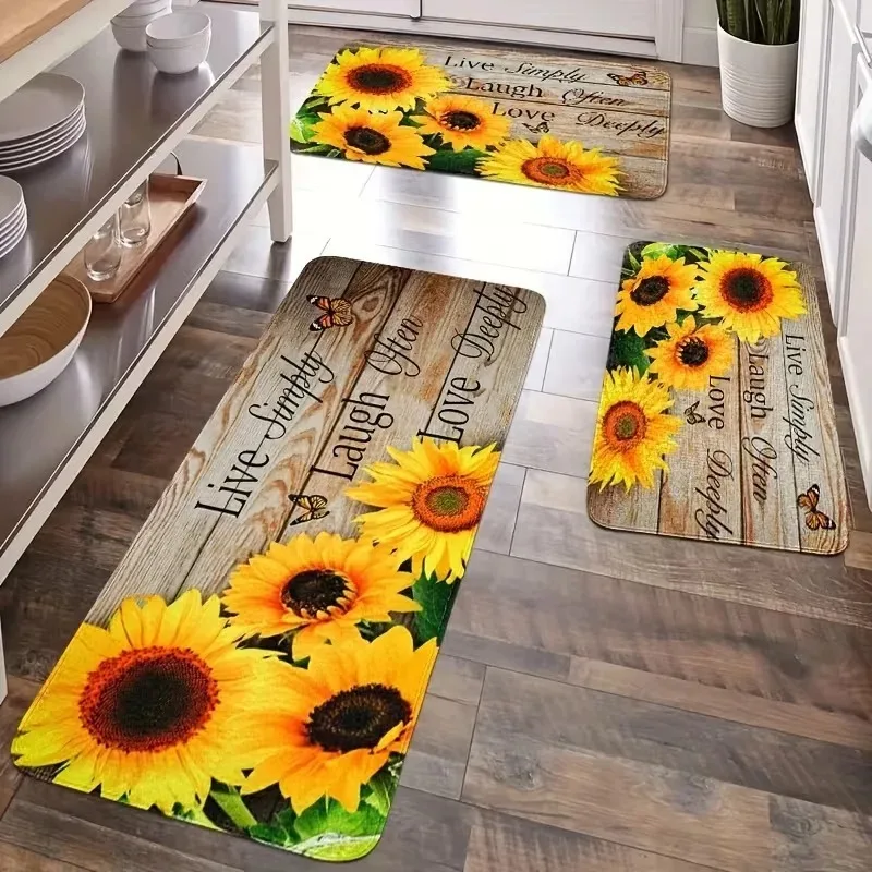 Spring Warm Sunflower Butterfly Farmhouse Style Kitchen Mat Bedroom Living Room Dining Room Ultra-Long Aisle Mat