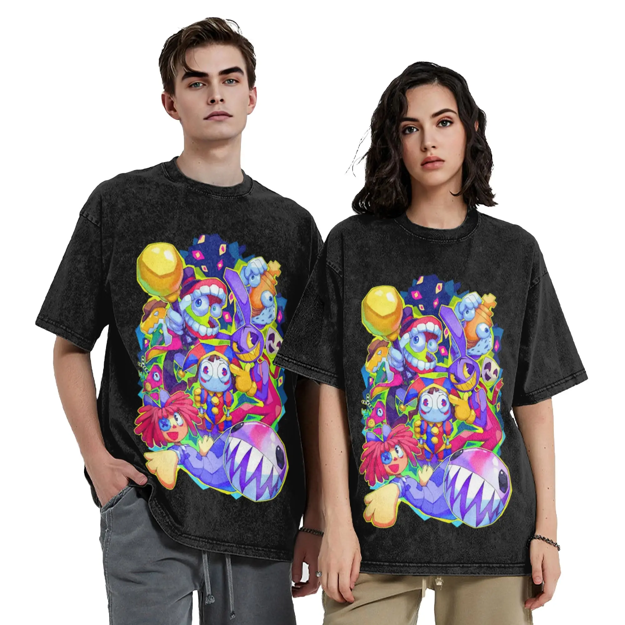 Cartoon Digitals Circus Washed T Shirts Streetwear Casual T-Shirts  Tee Shirt Men Women Short Sleeve Oversize Summer