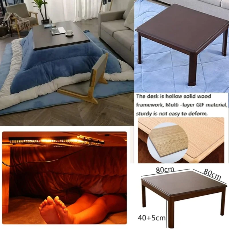 Kotatsu-Tisch mit Heizung und Futon-Teppich, japanisches Kotatsu-Set für Wohnzimmermöbel-Set, Tatami-Tisch mit niedriger Heizung, warmer Tisch