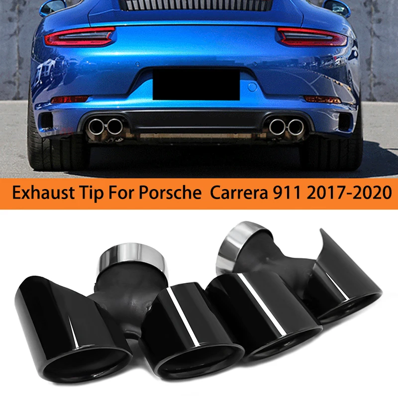 Quad Stainless Steel Exhaust Tips Black Muffler Tip For Porsche 911 Carrera 991.2 NON-PSE 2017 2018 2019 Tailpipe Nozzle