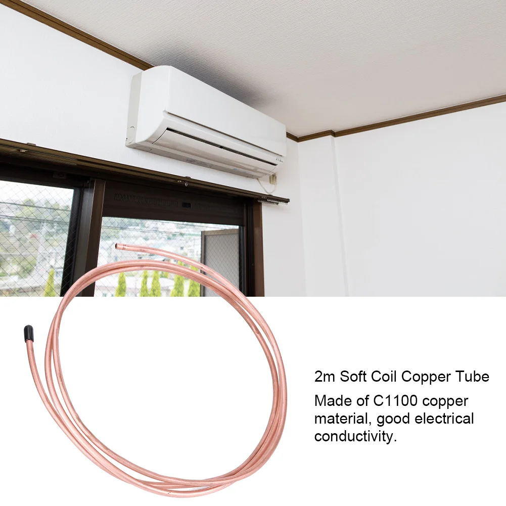 2m C1100 T2 Copper Tube Pipe Soft Coil Tubing for Air Conditioner Refrigerator OD 6mm / ID 4.8mm 2m Copper Tube Copper Pipe