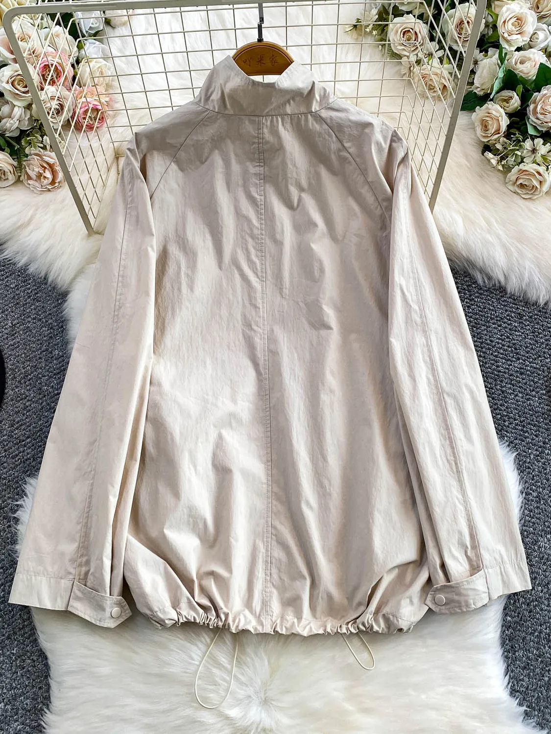 Zonbescherming Casual Lange Sve Turn-down Kraag Dames irt Herfst Winter Losse Dstring Topjas voor dagelijks gebruik