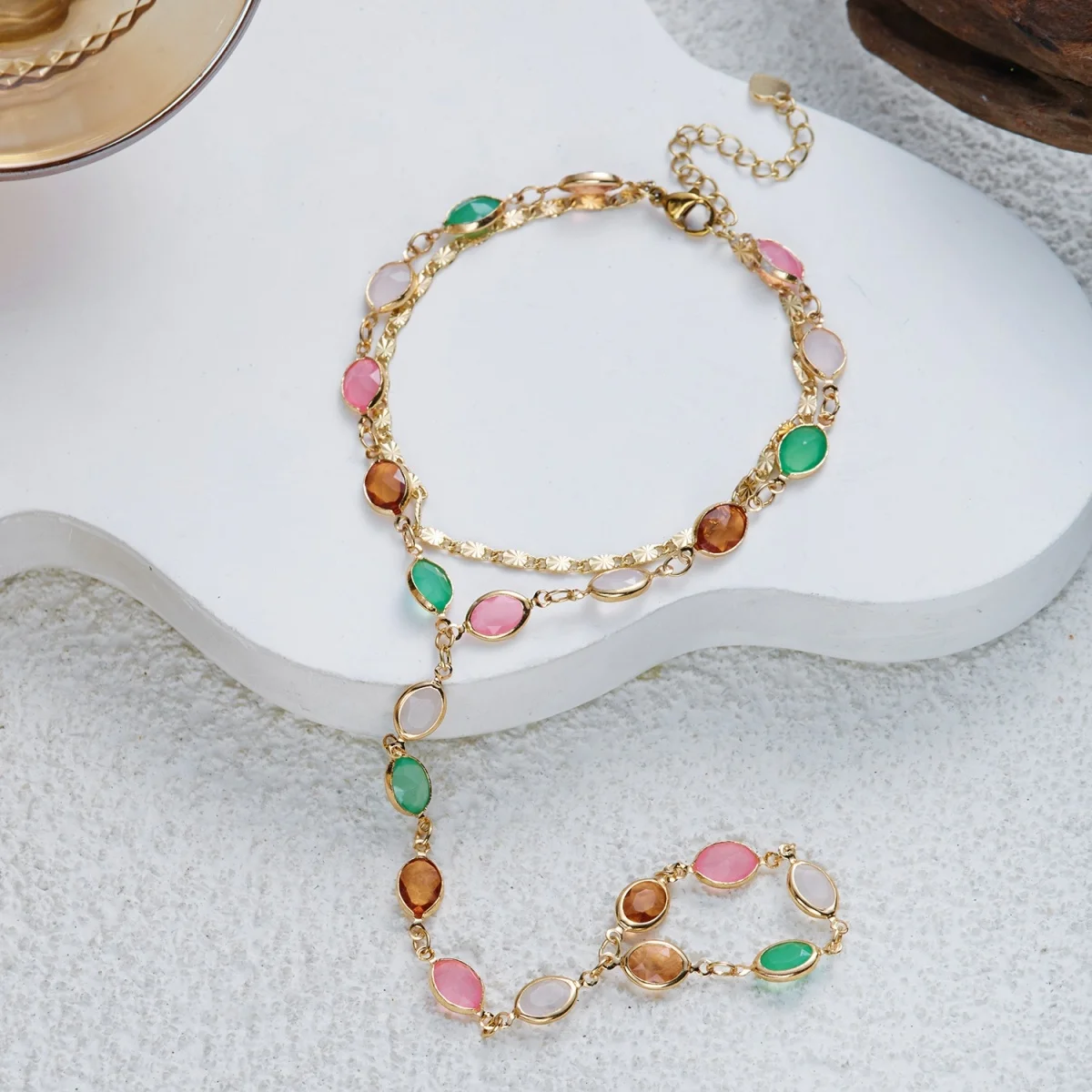Buntes ovales Harz-Splice-Y-Drop-Halsketten- und Fingerarmband-Set für Frauen, eleganter Vintage-Geometrischer Langer Quasten-Choker-Schmuck – Detail 34