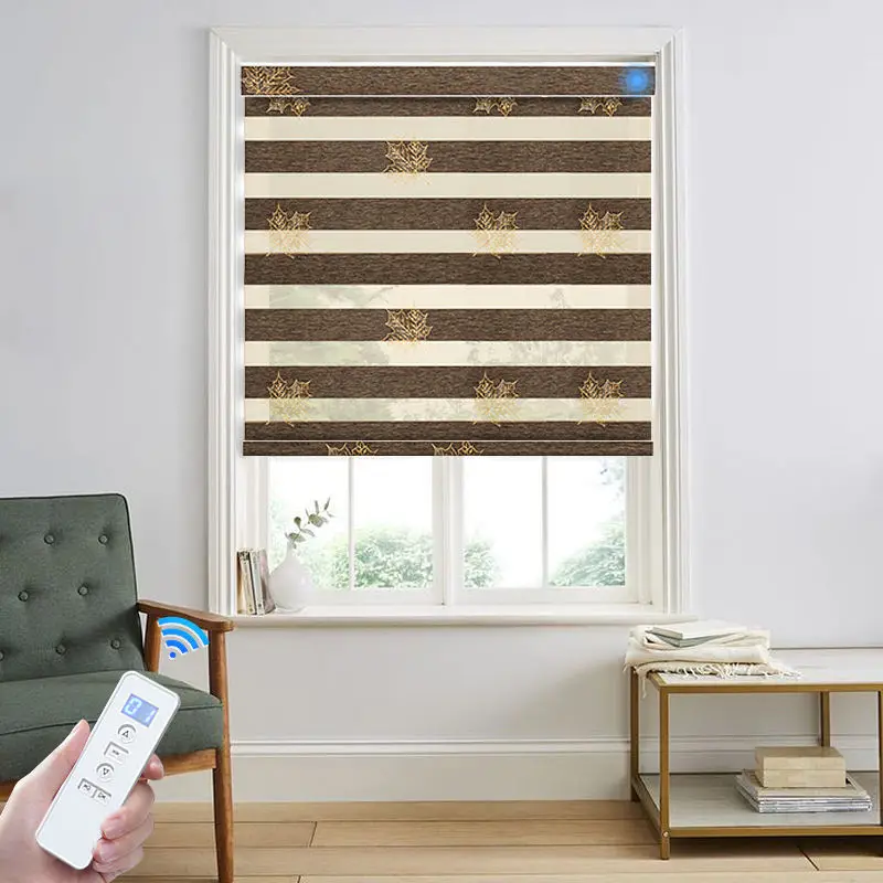 

Customized Shades Filtering Printed Dual Layer Privacy Fabric Google Home Wifi App To Control Electric Zebra Blinds For window