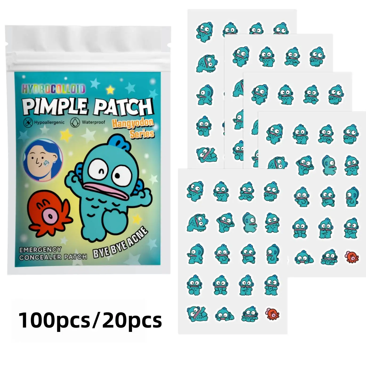 20pcs/100pcsHangyodon Cartoon Pimple Patches Hydrocolloid Acne Cover Stickers, Cute Invisible Blemish Patch for Daily Face Care