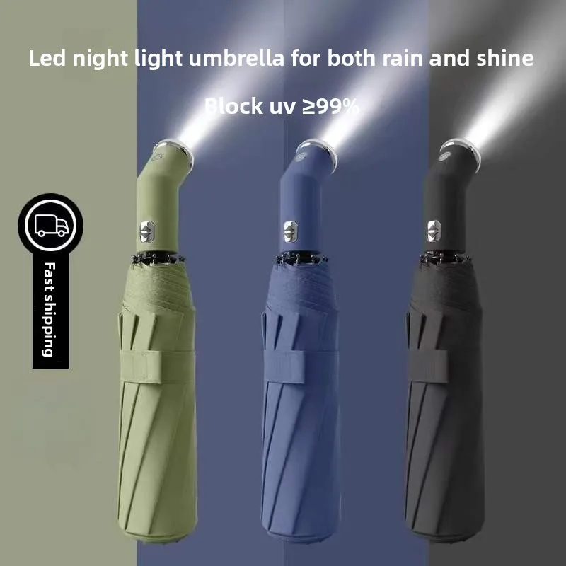 

LED Night Light Auto Umbrella - Unisex Foldable, Oversized Thickened, All-Weather UV Protection Sunshade Rain Umbrella