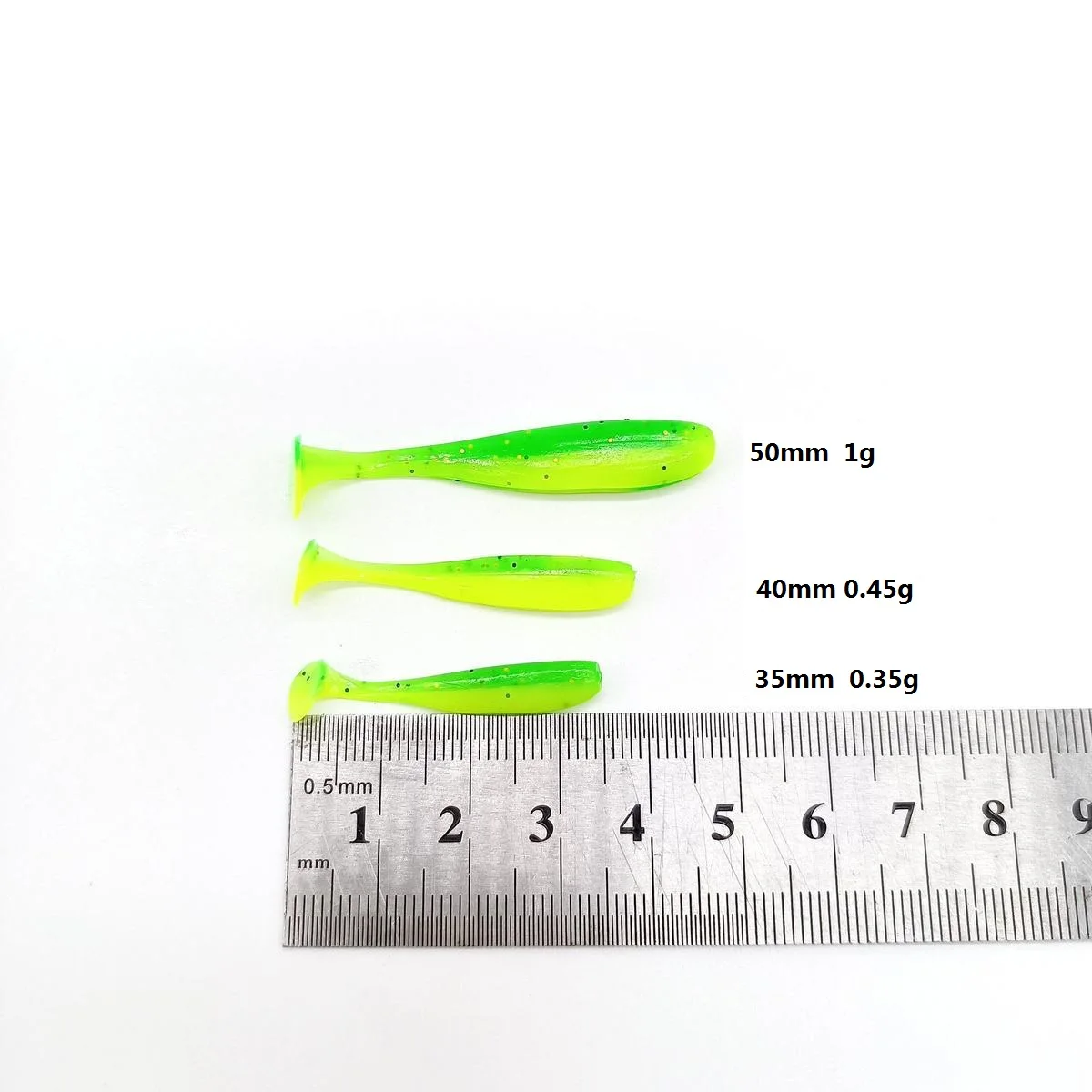 DUODUOYU 50PCS 35mm/0,35g 40mm/0,45g Micro T-schwanz Weiche Angeln lockt Kleine Künstliche Köder Jig Wobbler Bass Hecht Angelgerät – Detail 1