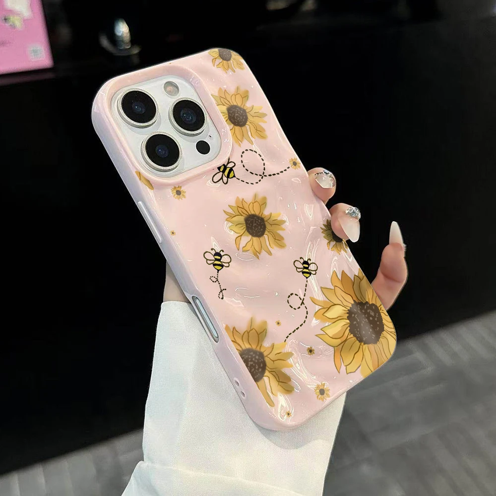 Sonnenblumen-Kunstmuster Handyhülle für iPhone 17 16 15 14 13 12 11 Pro Max 14 Plus 17Air Falten-Wellen Weiche Silikonhülle – Detail 3