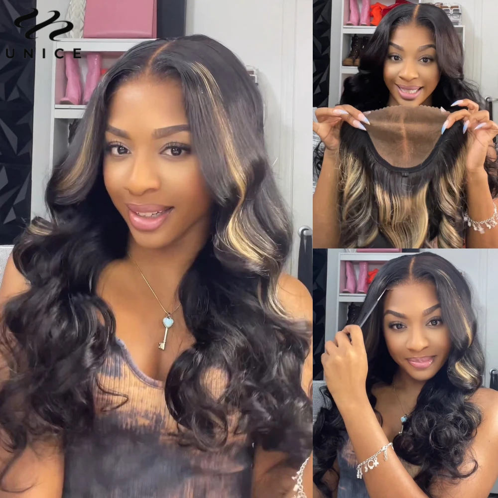 

UNICE Magic Lace Wig With Replaceable 7x5 Lace Closure Pre Cut Pre Bleached Body Wave Glueless Wig Human Hair Ready To Wear