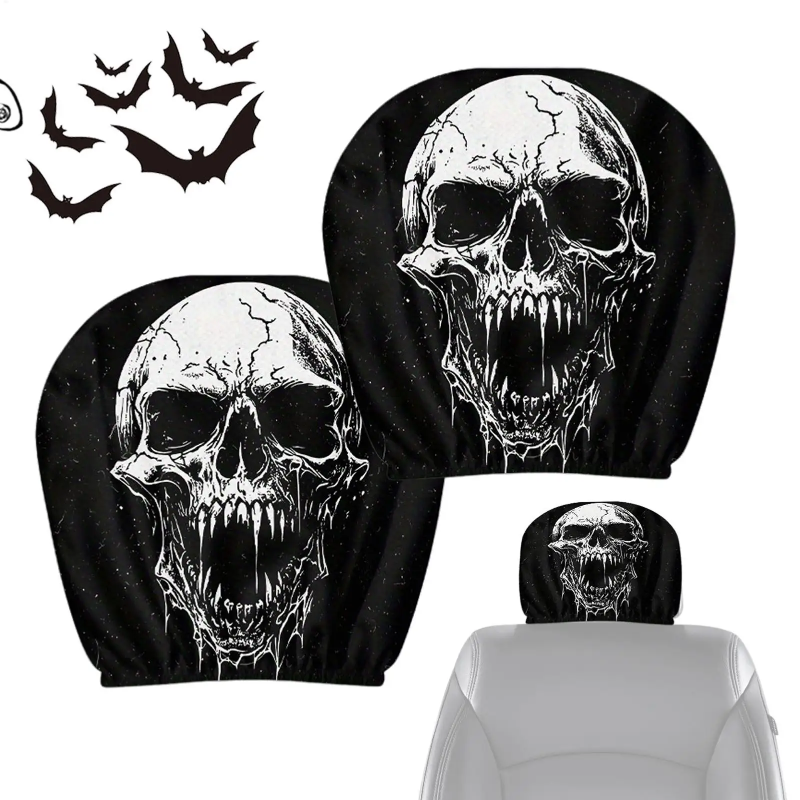 Car Headrest Covers 2 Pieces Spooky Funny Scary Halloween Case Scary Headrest Covers Interior Trick Treat Party Holiday Event