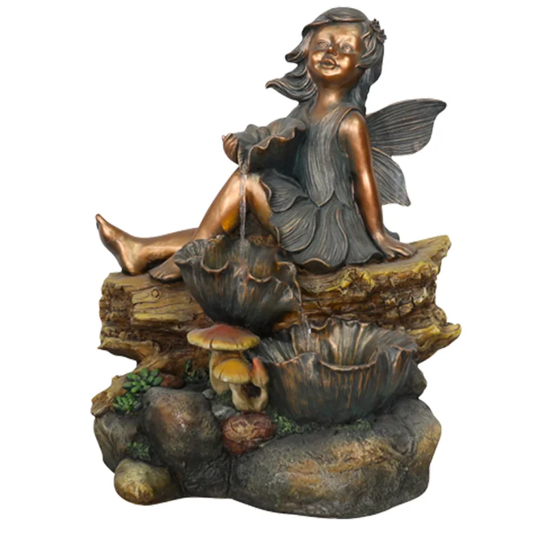 Outdoor Decoration Resin Sitting Posture Angel Statue Garden Water Fountain