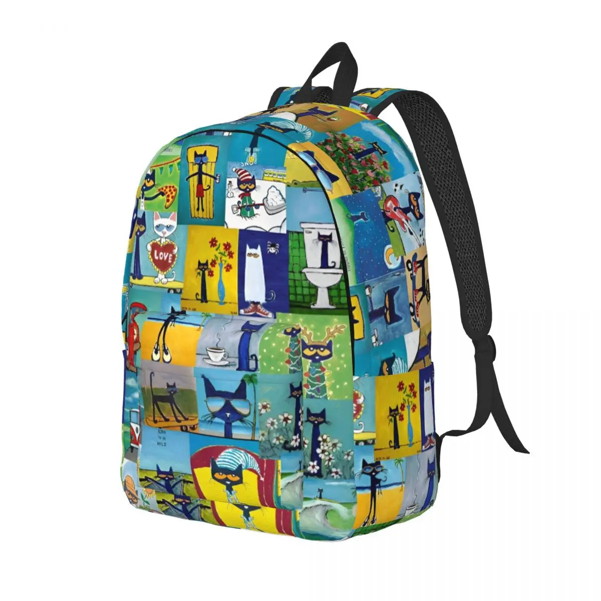 Pete The Cat Comic Classical Backpack Gift Student Work Cartoon Cute Daypack for Men Women College Shoulder Bag