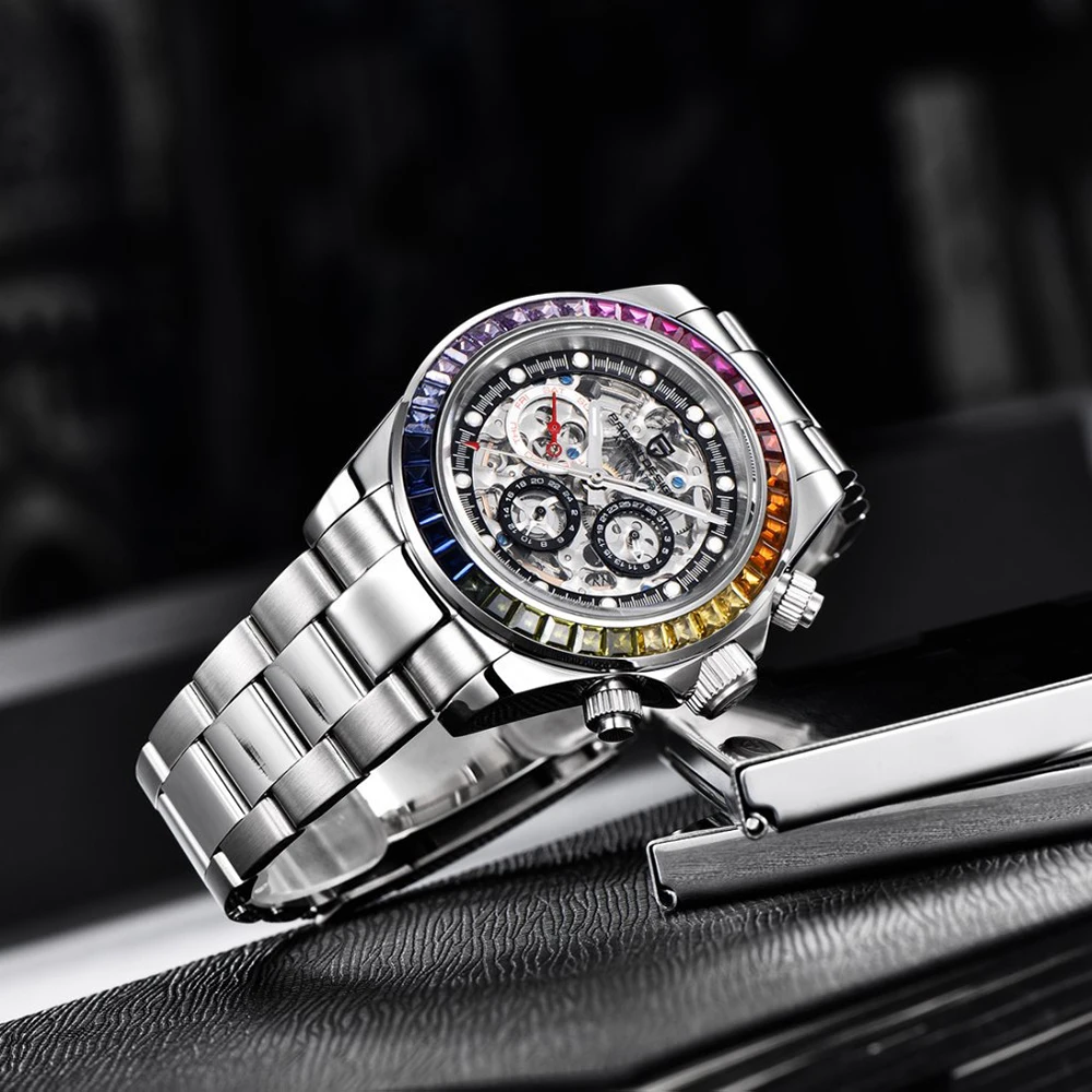 New PAGANI 1653 DESIGN Fashion Rainbow Bezel Men Mechanical Wristwatch Luxury Sapphire Glass Hollow Out Automatic Watch for Men view 4