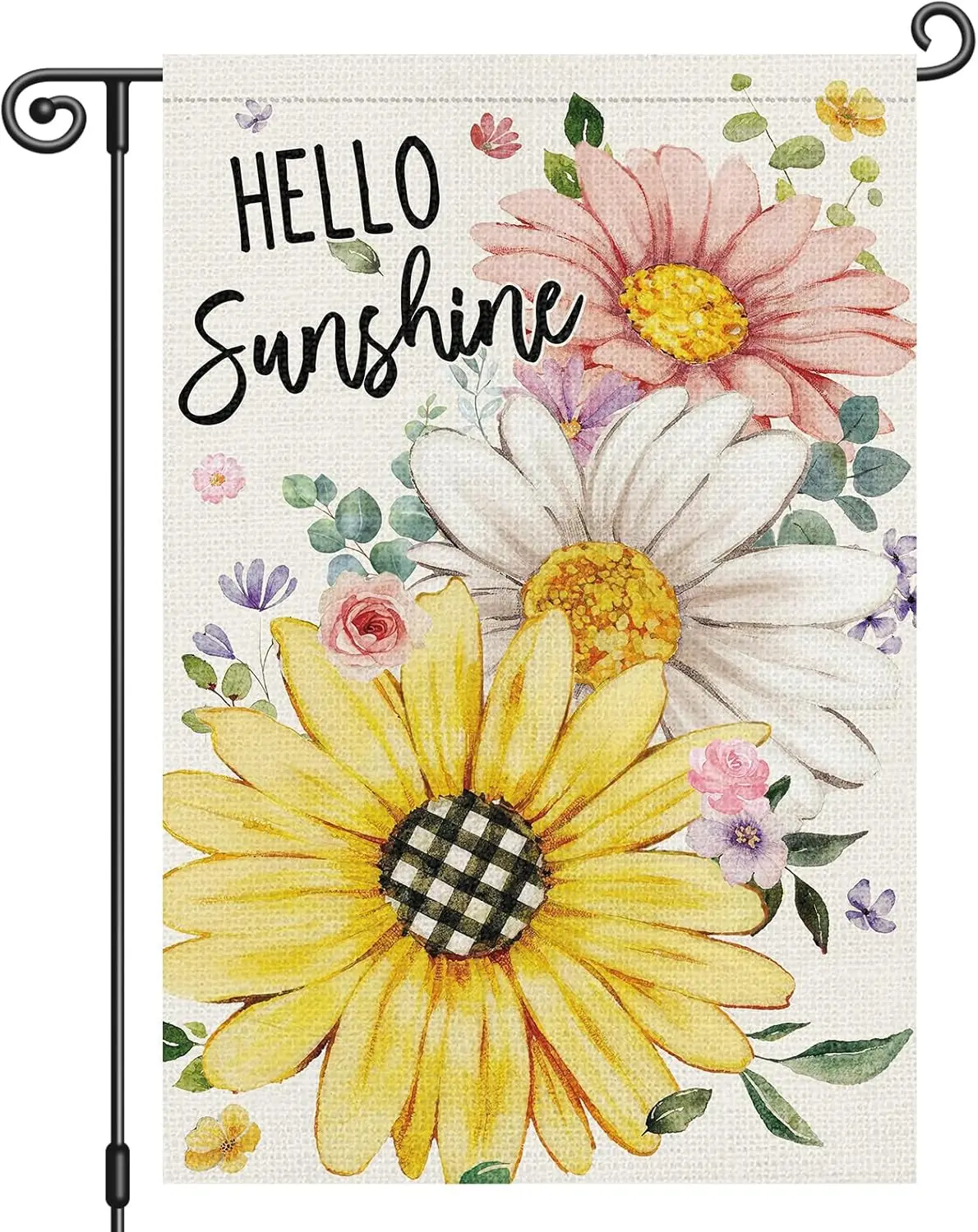 Heyfibro Hello Sunshine Garden Flag 12x18 Inch Double Sided Spring Floral Yard Flag Summer Sunflower Daisy House Flag for Ou AAS