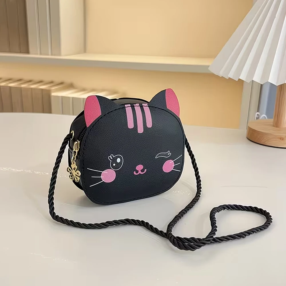 1 Selected Cat-Patterned Bag, Unisex Shoulder Crossbody Bag, Pu Small Round Bag, Coin Purse, Birthday Gift for Family, Adults, Lovers, and Date Night Parties, Earphone Bag - view 2