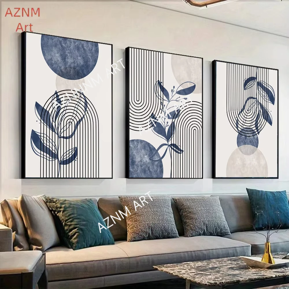 1PC/3PCS Abstrakte Beige Marineblau Geometrische Wand Druck Malerei Botanische Linien Leinwand Poster Boho Kunstdrucke moderne Zimmer Dekor