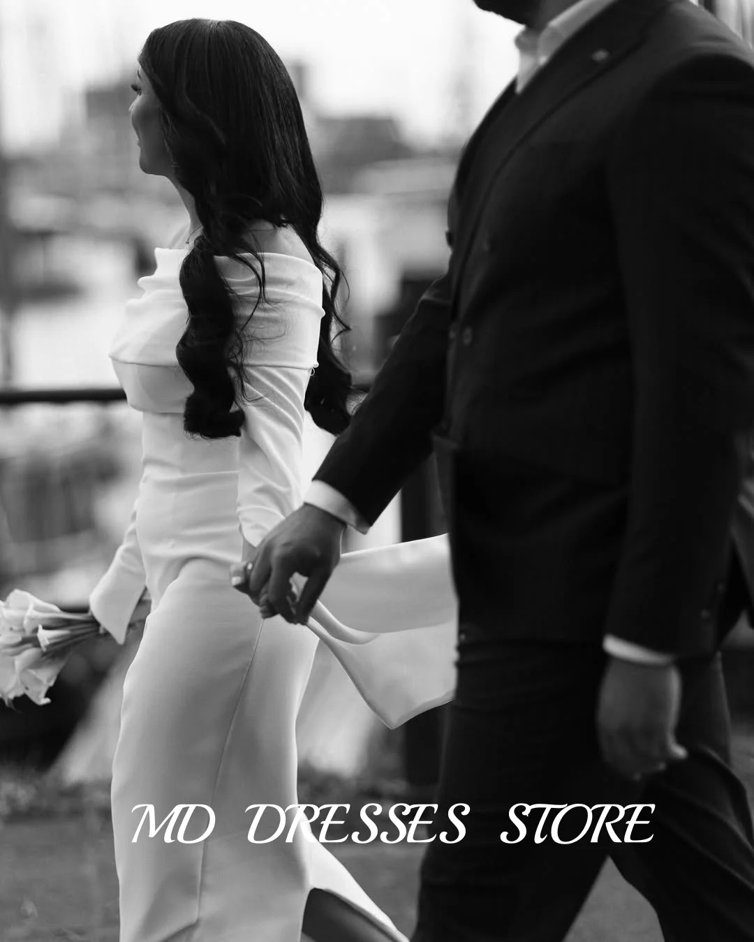 MD Elegan White Mermaid Wedding Dress Long Sleeves Evening Dress Off Shoulder Bride Gownvestidos de novia Customized 2025 Saudi