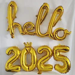 Gold Silver Conjoined Hello 2025 Letter Number Balloon 2025 Happy New Year Eve Party Decoraition Globos Xmas Balls Wholesale